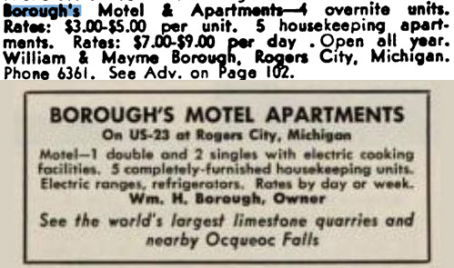 Boroughs Motel & Apartments (Rogers City Tourist Court) - Its Playtime In Michigan Ad (newer photo)